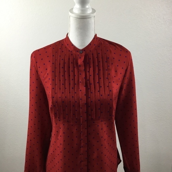 J.CREW Red With Blue Polka Dots Long Sleeve Top Size Small - Picture 2 of 5